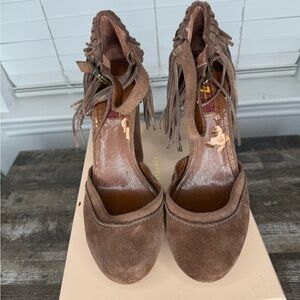 7 For All Mankind Brown Suede Fringe Heels